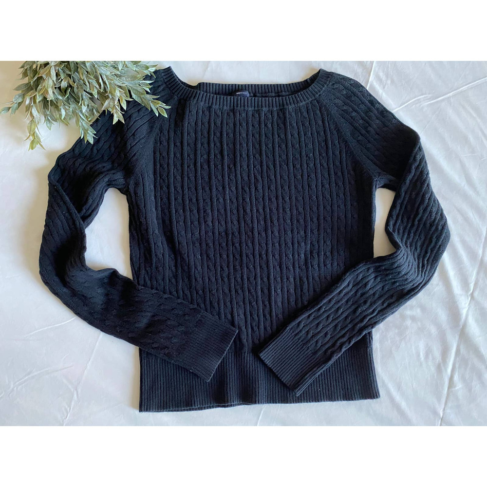 Gap Pullover Sweater Large Black Long Sleeve Cable Knit